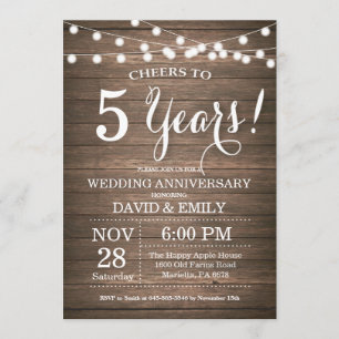 Invitation pour les 5 ans de mariage en bois rusti