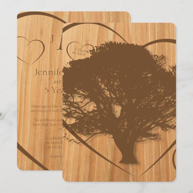 Invitation pour les 5 ans de mariage Rustic Tree (Devant / Derrière)
