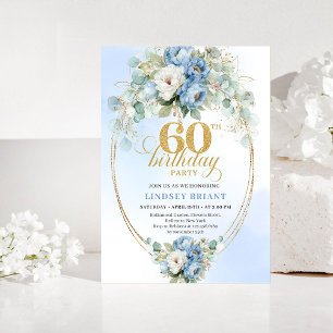 Invitation pour les 60 ans avec des pivoines bleue