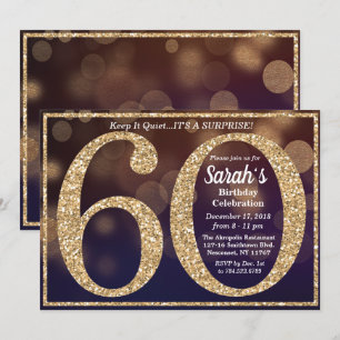 Invitation pour les 60 ans avec paillettes pour un