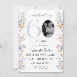Invitation pour les 60 ans avec photo florale