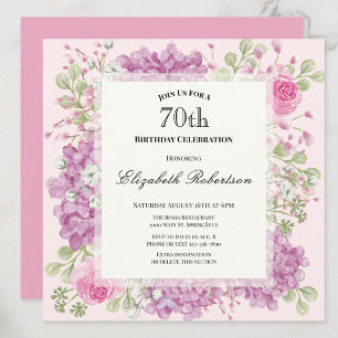Invitation pour les 70 ans Élégantes Fleurs Roses