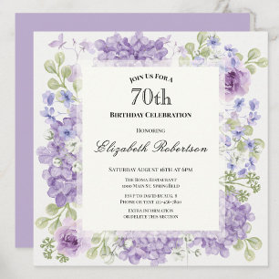 Invitation pour les 70 ans Élégantes Fleurs Violet