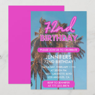 Invitation pour les 72 ans Été Rose Palmier