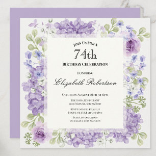 Invitation pour les 74 ans Élégantes Fleurs Violet