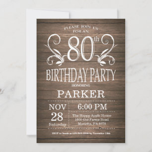 Invitation pour les 80 ans avec fleurs en bois rus