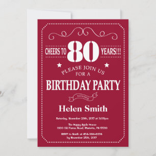 Invitation pour les 80 ans Bordeaux Rouge et Blanc