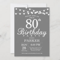 Invitation pour les 80 ans Gris et Blanc