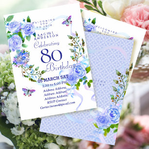 Invitation pour les 80 ans Ruban Rose Bleue