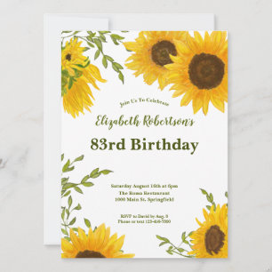 Invitation pour les 83 ans avec tournesols aquarel