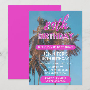 Invitation pour les 89 ans Palmier rose d'été
