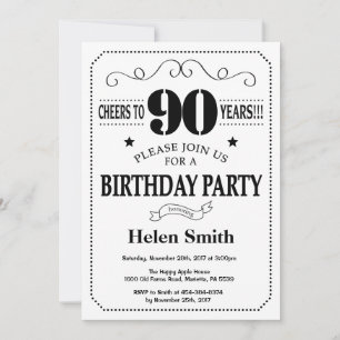 Invitation pour les 90 ans Noir et Blanc