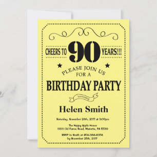 Invitation pour les 90 ans noir et jaune