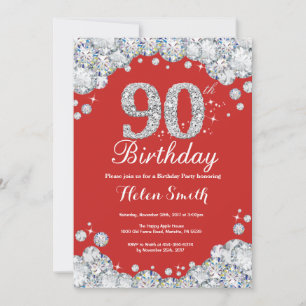 Invitation pour les 90 ans Rouge et Diamant Argent