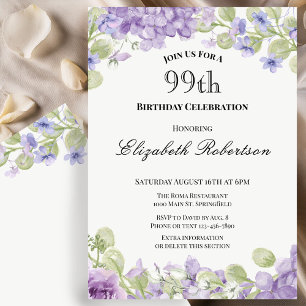 Invitation pour les 99 ans Élégante Fleur Violette