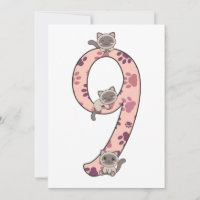 Invitation pour les 9 ans de chat siamois pour les