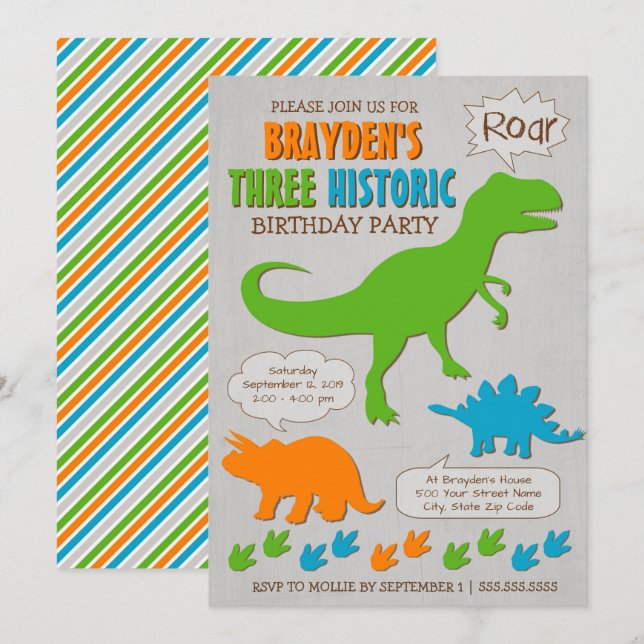 Invitation pour les trois ans de votre garçon avec (Devant / Derrière)