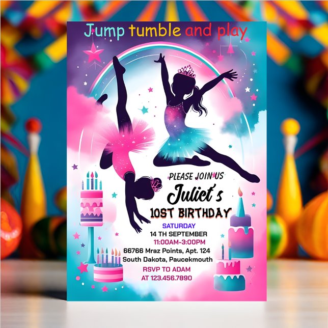 Invitation pour moderne mignonne jump fille gymnastique 10e a (Créateur téléchargé)