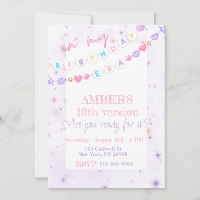 Invitation Pour mon anniversaire Era rose violet Pastel Anniv (Devant)