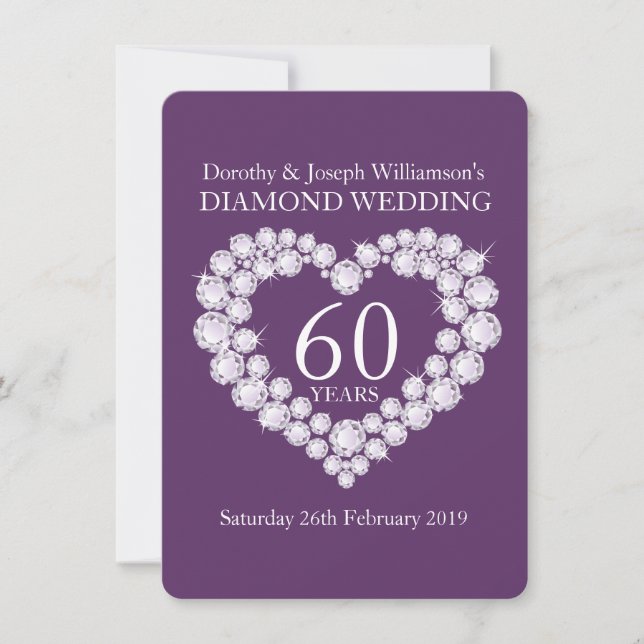 Invitation pour noces de diamant 60 ans cœur (Devant)