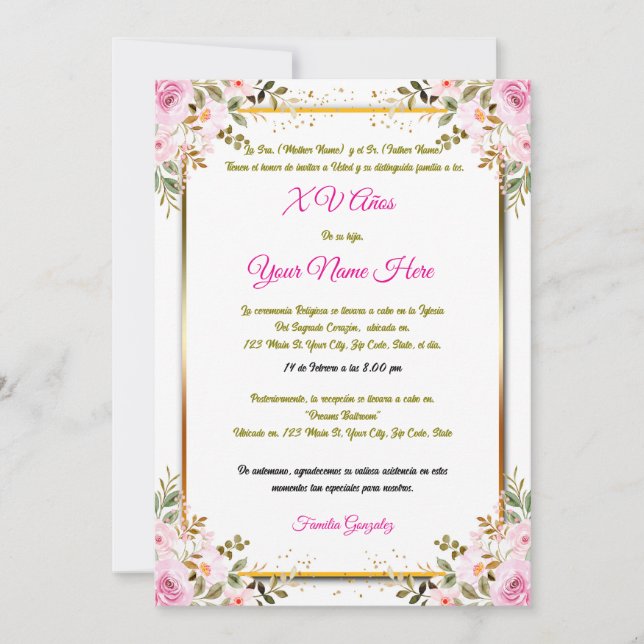 Invitation pour Quinceañera (Devant)