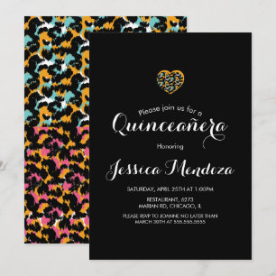 Invitation pour Quinceañera cœur à motif animal po