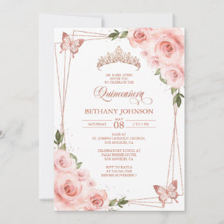 Invitation pour Quinceañera en rose et or rose