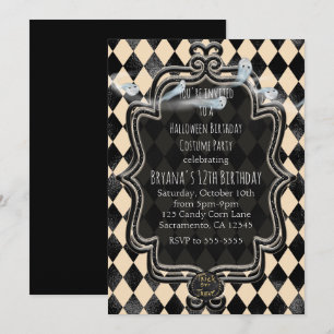 Invitation pour soirée Halloween diamant noir et c