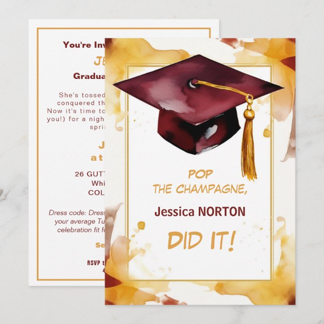 Invitation Pour son 🎓 Mortarboard Graduation Party (Devant / Derrière)