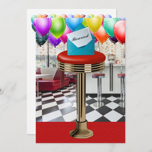 Invitation pour tabouret de bar de diner rétro (Devant / Derrière)