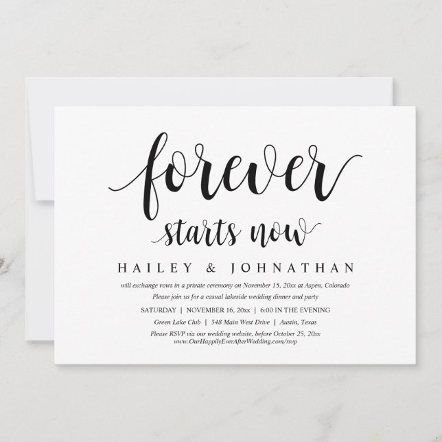 Invitation Pour toujours commence maintenant, parti Elopement (Devant)