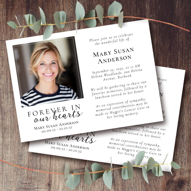 Invitation Pour toujours dans nos coeurs Photo Funérailles (Créateur téléchargé)