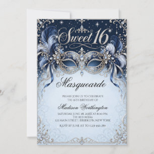Invitation pour un Bal Masqué Bleu Sweet 16