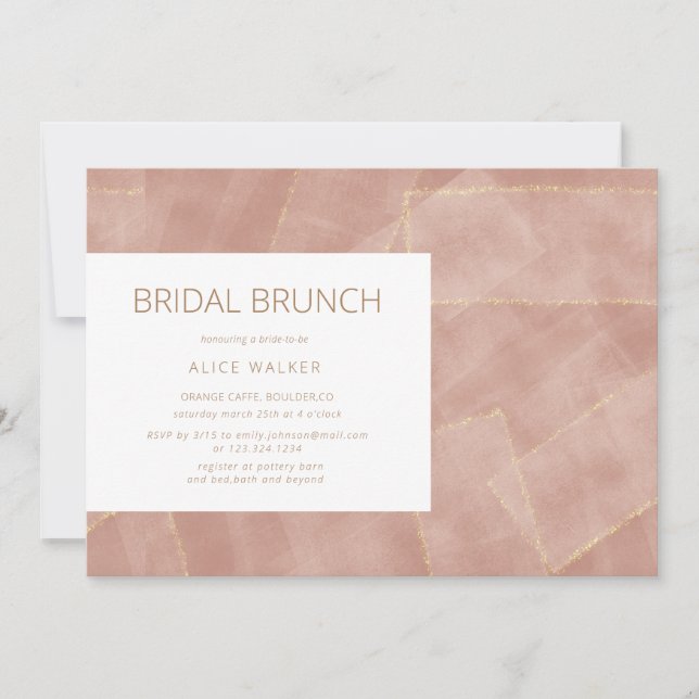 invitation pour un brunch de mariée en or rose mod (Devant)