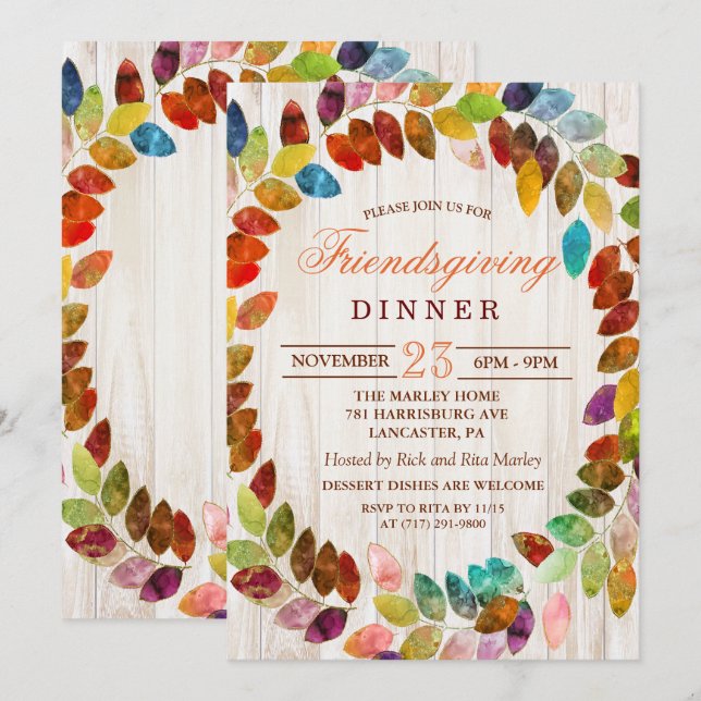 Invitation pour un dîner d'Action de grâce entre a (Devant / Derrière)