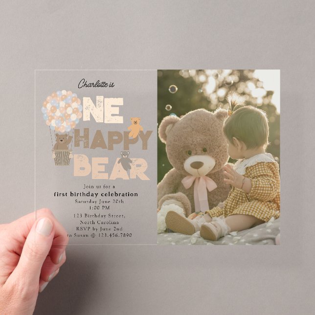 Invitation pour un ours heureux pour un 1er annive (In situ (ordinateur de poche))