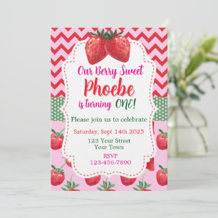 Invitation pour un premier anniversaire Fraise Suc