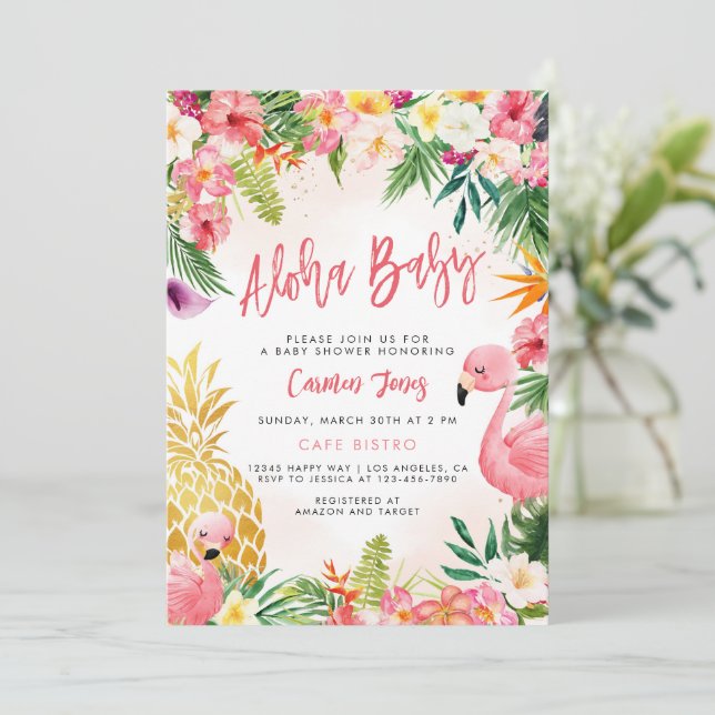 Invitation pour une Baby Shower Aloha, Luau Tropic (Debout devant)