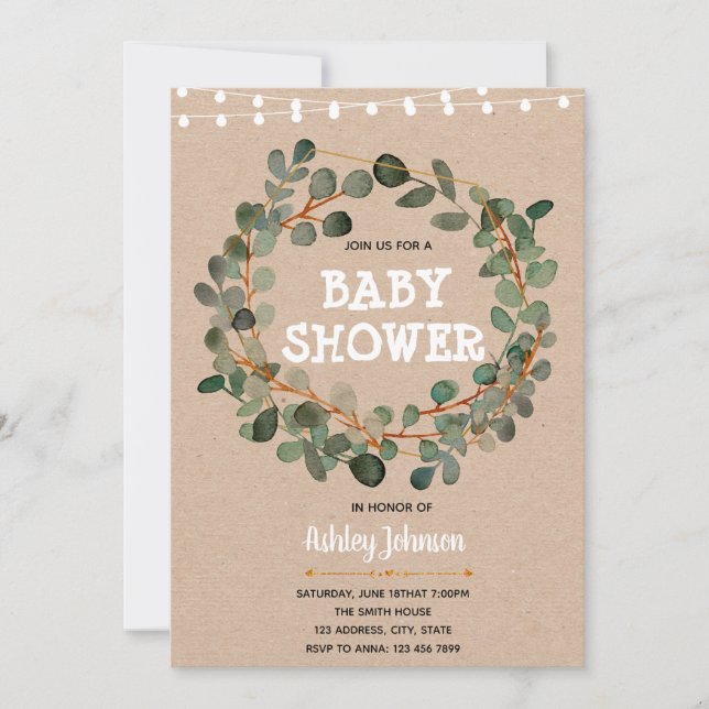 Invitation pour une baby shower au eucalyptus (Devant)