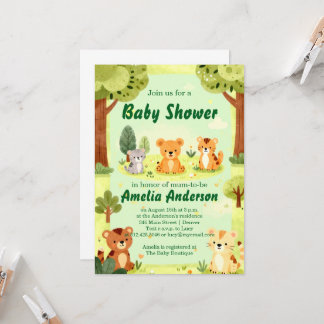 Invitation pour une baby shower avec des animaux m