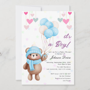 Invitation pour une baby shower avec un ours en pe