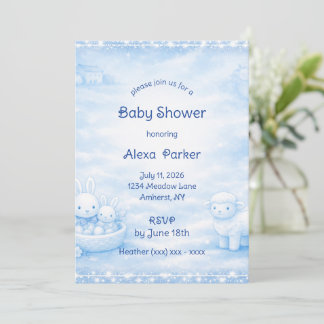 Invitation pour une Baby Shower Bleu Français