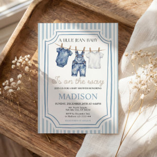 Invitation pour une baby shower garçon en denim de