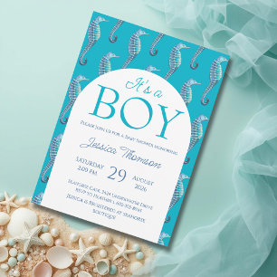 Invitation pour une baby shower garçon hippocampe 