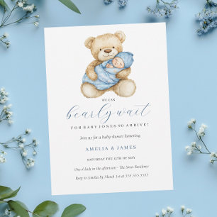 Invitation pour une Baby Shower Garçon Ourson Bleu