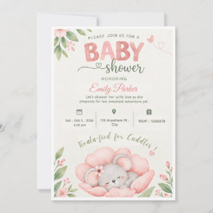 Invitation pour une baby shower koala fleuri