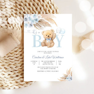 Invitation pour une Baby Shower Ourson Bleu