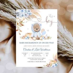Invitation pour une Baby Shower Ourson Bleu en Pel