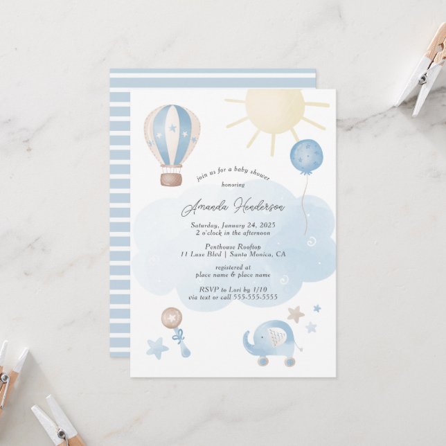 Invitation pour une Baby Shower : Petit Garçon Ble (Devant/Arrière en situation)