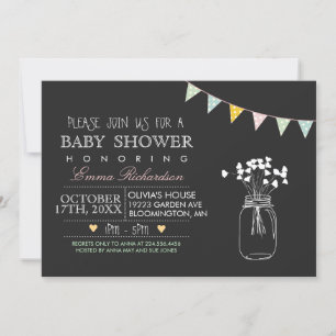Invitation pour une baby shower rose sur tableau n